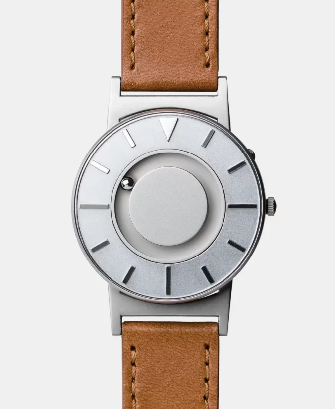 Men's silver Eone watch with leather strap Bradley Voyager - Silver 40MM