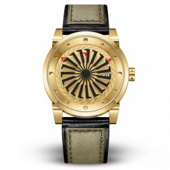 Montres Zinvo pour hommes en or avec bracelet en cuir véritable Blade - Gold 44MM