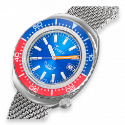 Stříbrné pánské hodinky Squale s ocelovým páskem 2002 Blue-Red - Silver 44MM Automatic