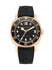 Zlaté pánske hodinky Nivada Grenchen s gumovým pásikom Pacman Depthmaster Bronze 14123A01 Black Rubber Tropic 39MM Automatic