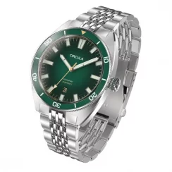 Strieborné pánske hodinky Circula Watches s oceľovým pásikom AquaSport II - Green 40MM Automatic