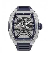 Strieborné pánske hodinky Paul Rich Watch s gumovým pásikom Frosted Astro Skeleton Lunar - Silver / Blue 42,5MM Automatic
