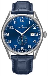 Męski srebrny zegarek Delbana Watches ze skórzanym paskiem Fiorentino Silver / Blue 42MM