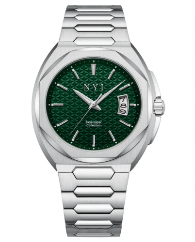 Strieborné pánske hodinky NYI Watches s oceľovým pásikom The Brooklyn - Silver 42MM