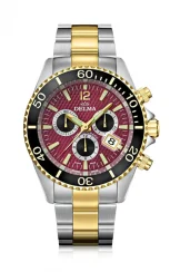 Montre Delma Watches pour homme de couleur argent avec bracelet en acier Santiago Chronograph Silver / Gold Red 43MM
