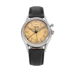 Men's silver Vulcain watch with leather strap Cricket Classique Black Plain Steel Case Back - Khaki Brown 39MM Automatic
