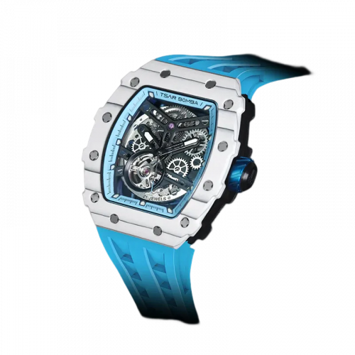 Λευκό ανδρικό ρολόι Tsar Bomba Watch με ατσάλινο λουράκι TB8208CF - White Blue Automatic 43,5MM