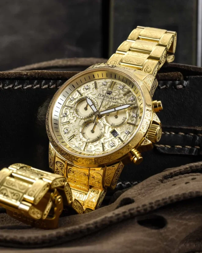 Gouden herenhorloge van Louis XVI met stalen band Palais Royale With Diamond 1800 - Gold 43MM