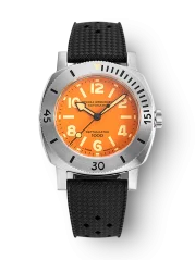 Men's silver Nivada Grenchen watch with rubber strap Orange Depthmaster 14127A01 39MM Automatic