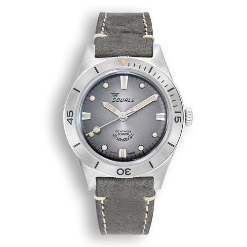 Stříbrné pánské hodinky Squale s koženým páskem Super-Squale Sunray Grey Leather - Silver 38MM Automatic