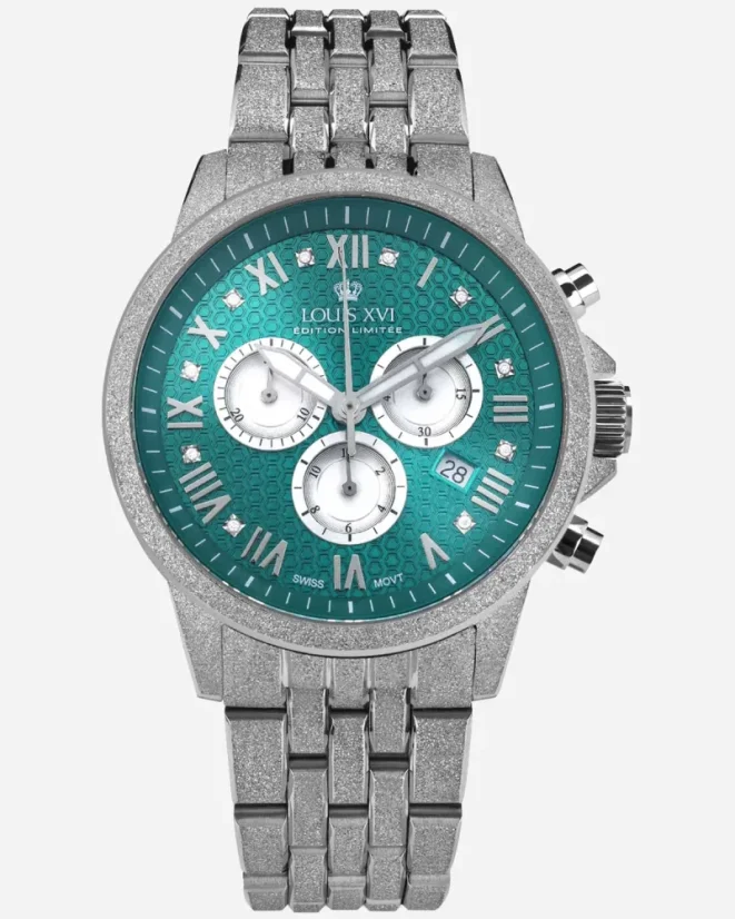 Men's silver Louis XVI watch with steel strap Frosted Aramis 2.0 With Diamonds - 3625 Silver 43MM
