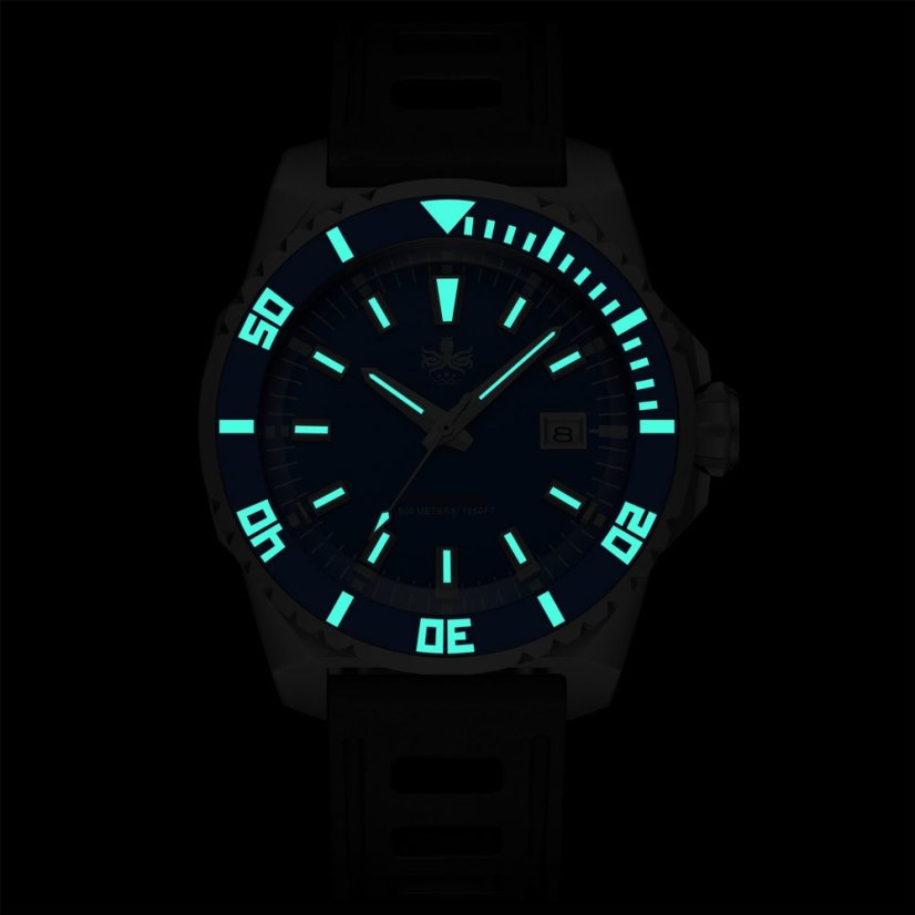 Silber Herrenuhr Phoibos Watches mit Gummiband Levithan PY032B DLC 500M - Automatic 45MM