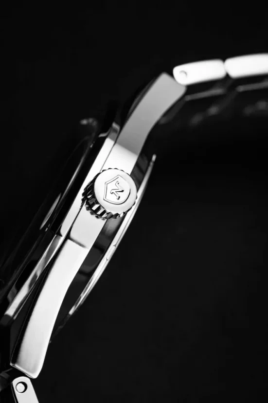 Men's silver Nivada Grenchen watch with steel strap F77 DARK BLUE 68010A77 37MM Automatic