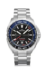 Zilverkleurig herenhorloge van Delma Watches met stalen riem band Oceanmaster Tide Silver / Black 44MM Automatic