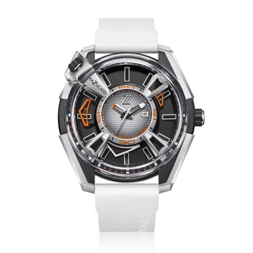 Men's Mazzucato silver watch with rubber strap LAX Dual Time White - 48MM Automatic