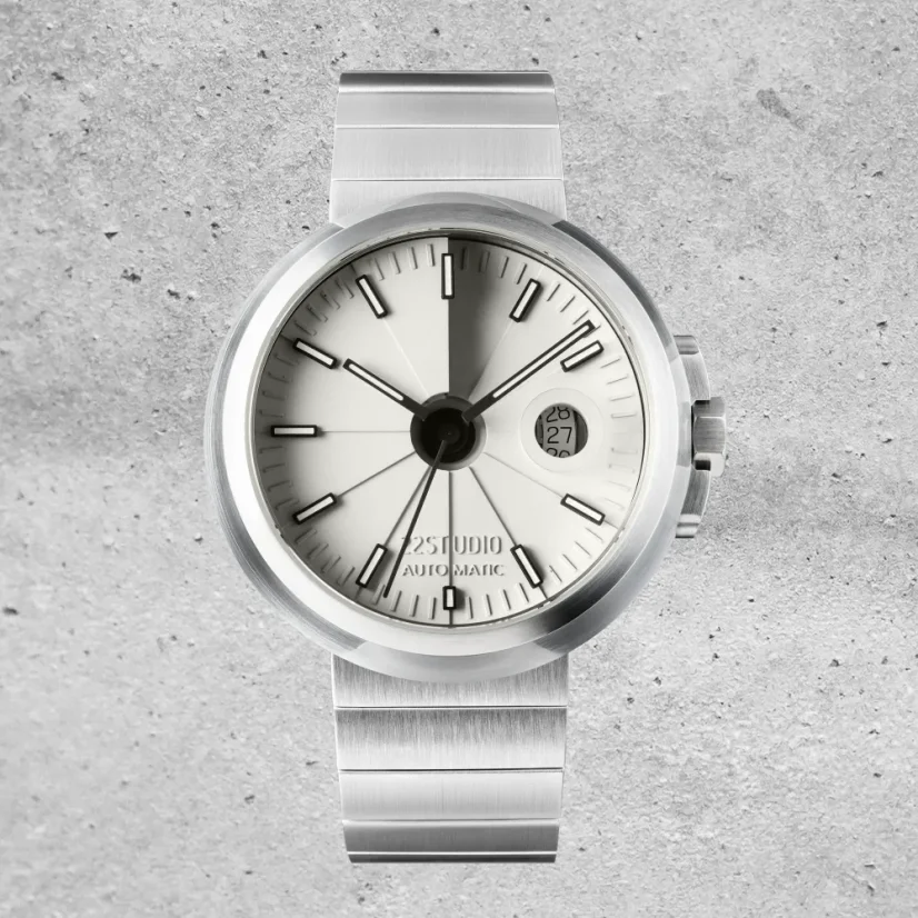 Men's silver 22Designstudio Watches watch with steel strap Concrete Sport Smoky White 45MM Automatic