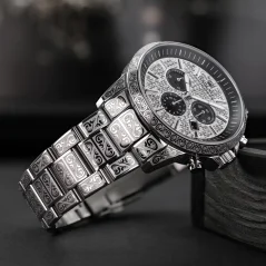 Montre Louis XVI pour homme en argent avec bracelet en acier Palais Royale 1088 - Silver 43MM