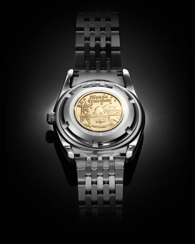 Stříbrné pánské hodinky Nivada Grenchen s ocelovým páskem Super Antarctic White 3.6.9 Cream 32066A04 38MM Automatic
