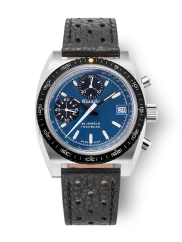 Stříbrné pánské hodinky Nivada Grenchen s koženým páskem CHRONOSPORT Blue 77003A10 38MM Automatic