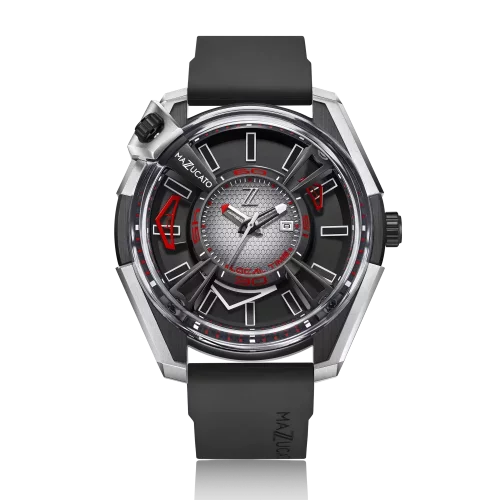 Stříbrné pánské hodinky Mazzucato Watches s gumovým páskem LAX Dual Time - 48MM Automatic