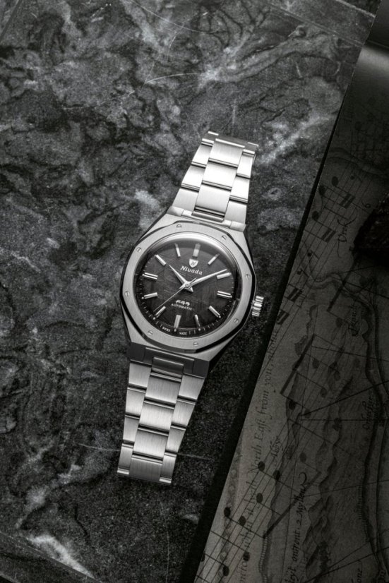 Men's silver Nivada Grenchen watch with steel strap F77 SST METEORITE MK2 68049A77 No Date 38MM Automatic