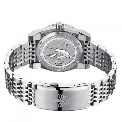 Ασημένιο ρολόι Phoibos Watches για άντρες με ιμάντα από χάλυβα Narwhal PY051F - Automatic 38MM