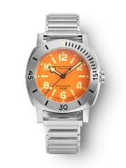 Men's silver Nivada Grenchen watch with steel strap Orange Depthmaster 14127A11 39MM Automatic