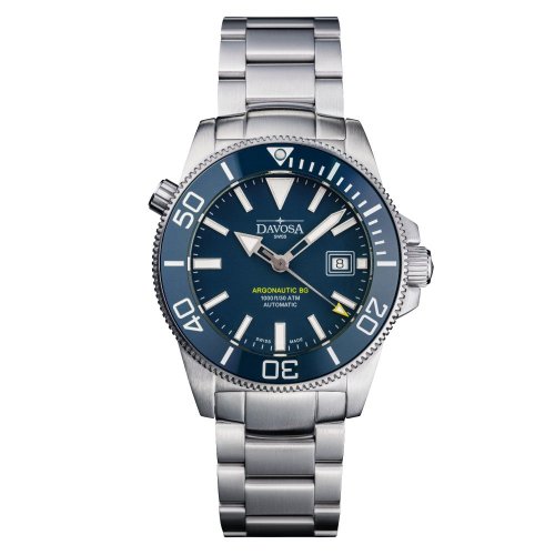 Relógio Davosa de prata para homem com pulseira de aço Argonautic BG - Silver/Blue 43MM Automatic