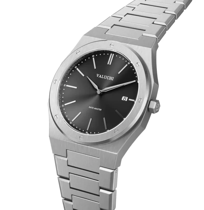 Men's silver Valuchi watch with steel strap Date Master - Silver Black 40MM