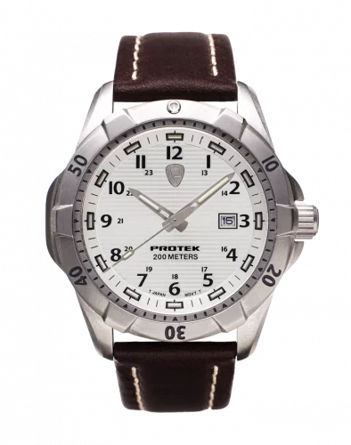 Silberne Herrenuhr ProTek Watches mit Lederband Dive Series 2005 42MM