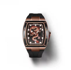 Černé pánské hodinky Nsquare s gumovým páskem Dragon Overloed Gold / Black 44MM Automatic