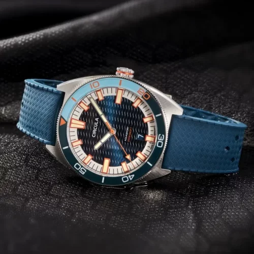Relógio Circula Watches prata para homens com pulseira de borracha AquaSport II - Blue 40MM Automatic