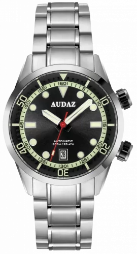 Ασημένιο ρολόι Audaz Watches για άντρες με ιμάντα από χάλυβα Seafarer ADZ-3030-01 - Automatic 42MM