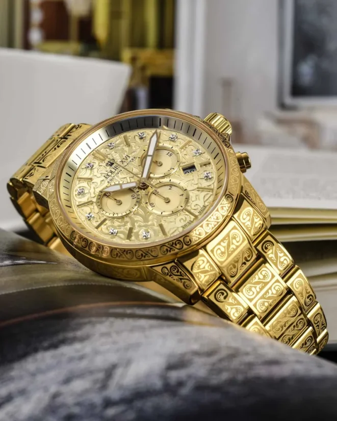 Zlaté pánské hodinky Louis XVI s ocelovým páskem Palais Royale No Diamond 1801 - Gold 43MM