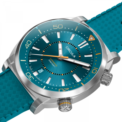 Zilverkleurig herenhorloge van Circula Watches met een rubberen band SuperSport - Blue 40MM Automatic