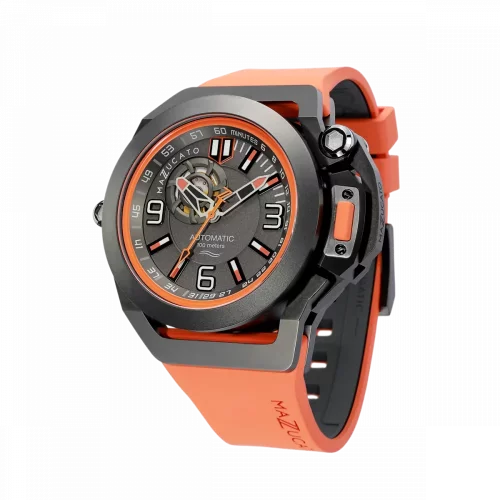 Men's Mazzucato black watch with rubber strap RIM Scuba Black / Orange - 48MM Automatic