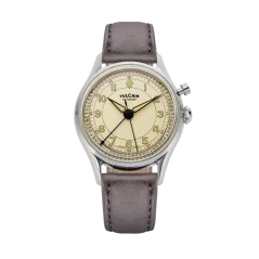 Stříbrné pánské hodinky Vulcain s koženým páskem Cricket Classique Grey Steel Case Back - Eggshell 39MM Automatic