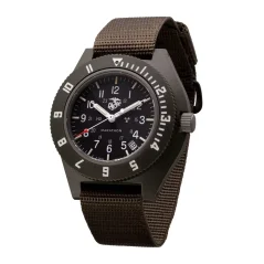 Relógio Marathon Watches marrom para homens com cinto de nylon Official USMC Sage Green Pilot's Navigator with Date 41MM