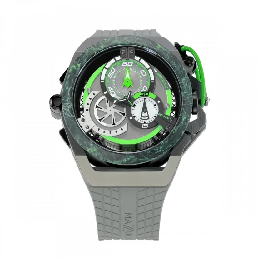 Men's Mazzucato black watch with rubber strap RIM Monza Black / Green - 48MM Automatic