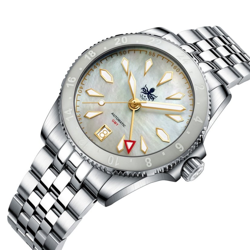 Strieborné pánske hodinky Phoibos Watches s oceľovým pásikom Voyager GMT 100M PY058E Automatic 39MM
