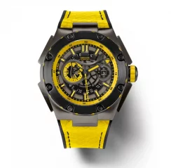 Zwart herenhorloge van Nsquare met leren riem SnakeQueen Black / Yellow 46MM Automatic