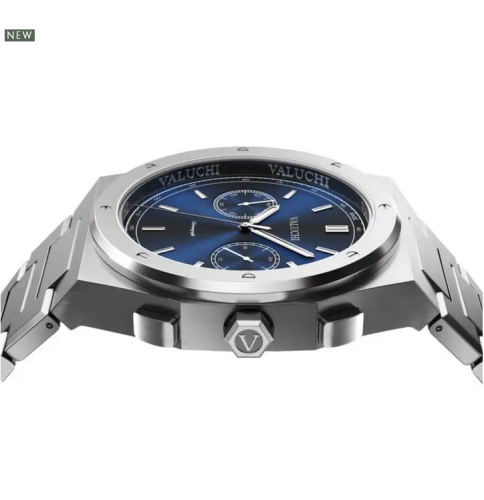 Zilverkleurig herenhorloge van Valuchi Watches met stalen band Chronograph - Silver Blue 40MM