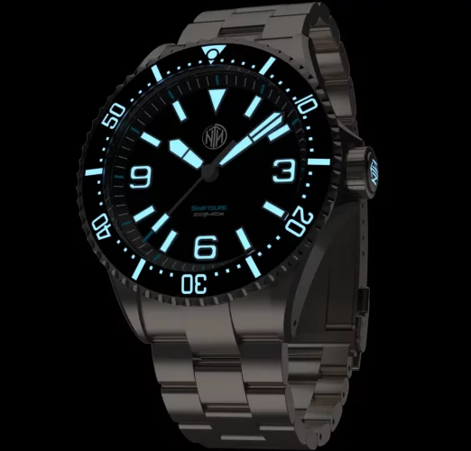 Muški srebrni sat NTH Watches s čeličnim remenom 2K1 Subs Swiftsure No Date - Black Automatic 43,7MM