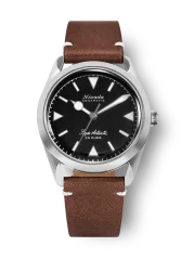 Reloj Nivada Grenchen plata para hombre con correa de cuero Super Antarctic 32025A02 38MM Automatic