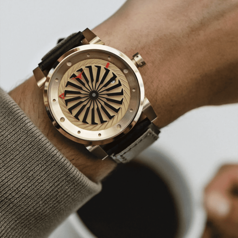 Men's gold Zinvo Watches watch with genuine leather belt Blade - Gold 44MM