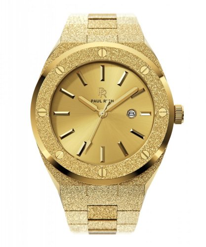 Złoty zegarek męski Paul Rich ze stalowym paskiem Signature Frosted - Midas Touch 45MM