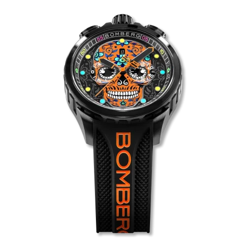 Relógio Bomberg Watches preto para homem com elástico SUGAR SKULL ORANGE 45MM