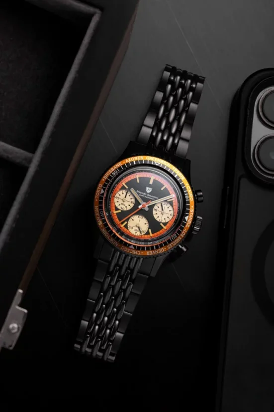 Orologio da uomo Nivada Grenchen nero con cinturino in acciaio Chronoking Mecaquartz Steel Black 87041Q04 38MM