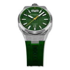 Men's silver Bomberg Watch with rubber strap OLIVE GREEN 43MM Automatic