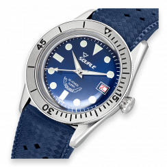 Strieborné pánske hodinky Squale s gumovým pásikom Sub-39 SuperBlue  - Silver 40MM Automatic